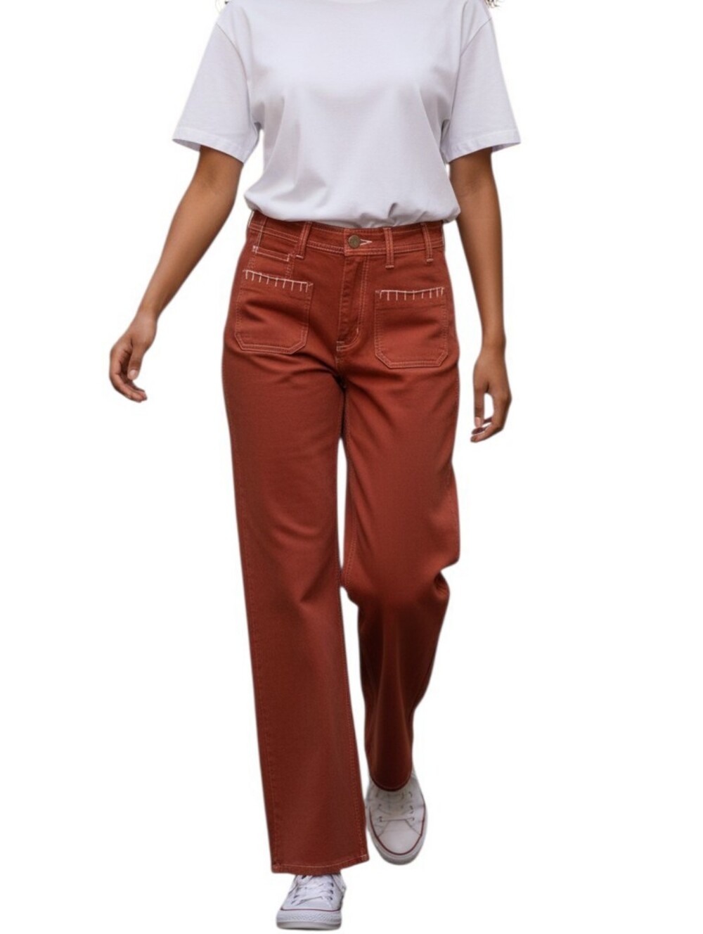 Seventy + Mochi Rust Patch Pocket High Rise Wide Leg Utility Jeans Sz 26